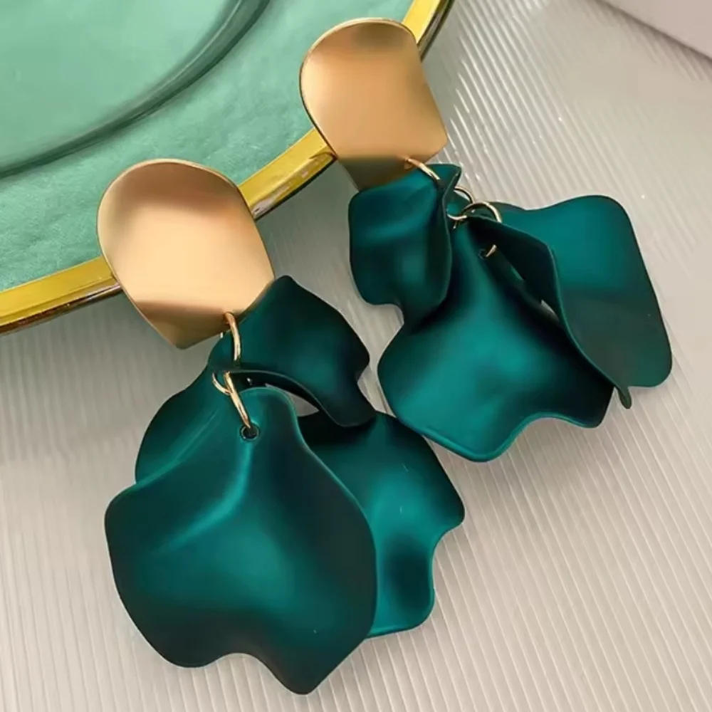 NEW Gold & Green Petal Dangle Earrings